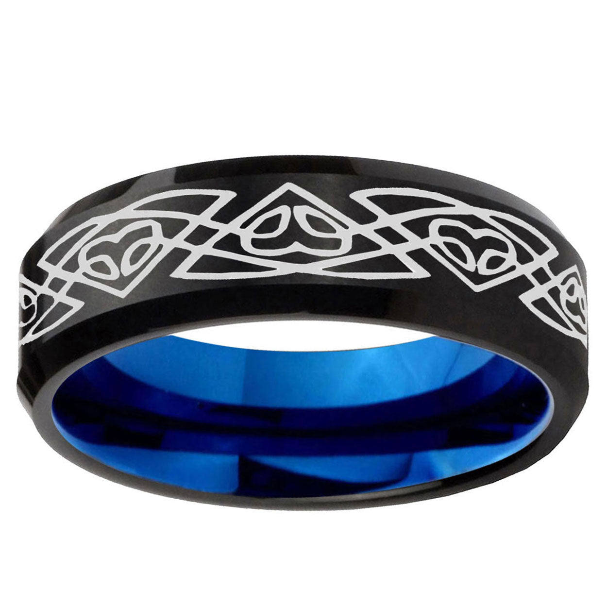 10mm Celtic Braided Bevel Tungsten Carbide Blue Wedding Ring