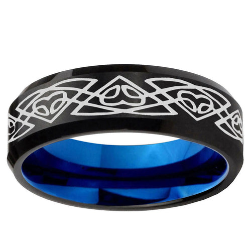 10mm Celtic Braided Bevel Tungsten Carbide Blue Wedding Ring