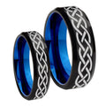 Celtic Knots Bevel Blue Tungsten Wedding Set Ring