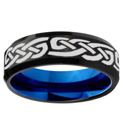 10mm Celtic Knot Infinity Love Bevel Tungsten Carbide Blue Wedding Ring