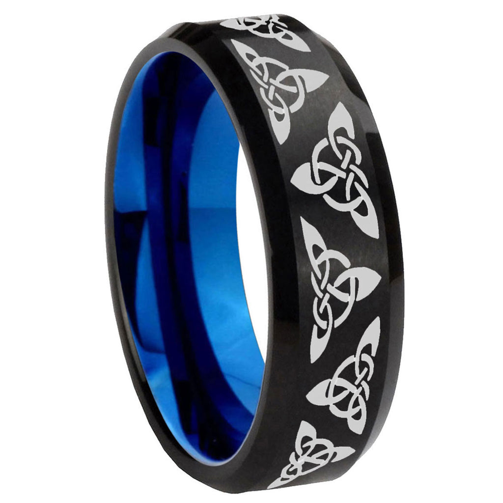 10mm Celtic Knot Bevel Tungsten Carbide Blue Wedding Ring
