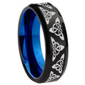10mm Celtic Knot Bevel Tungsten Carbide Blue Wedding Ring