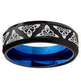 10mm Celtic Knot Bevel Tungsten Carbide Blue Wedding Ring