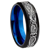 8mm Celtic Dragon Bevel Tungsten Carbide Blue Mens Promise Ring