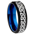 10mm Celtic Knot Love Bevel Tungsten Carbide Blue Wedding Ring
