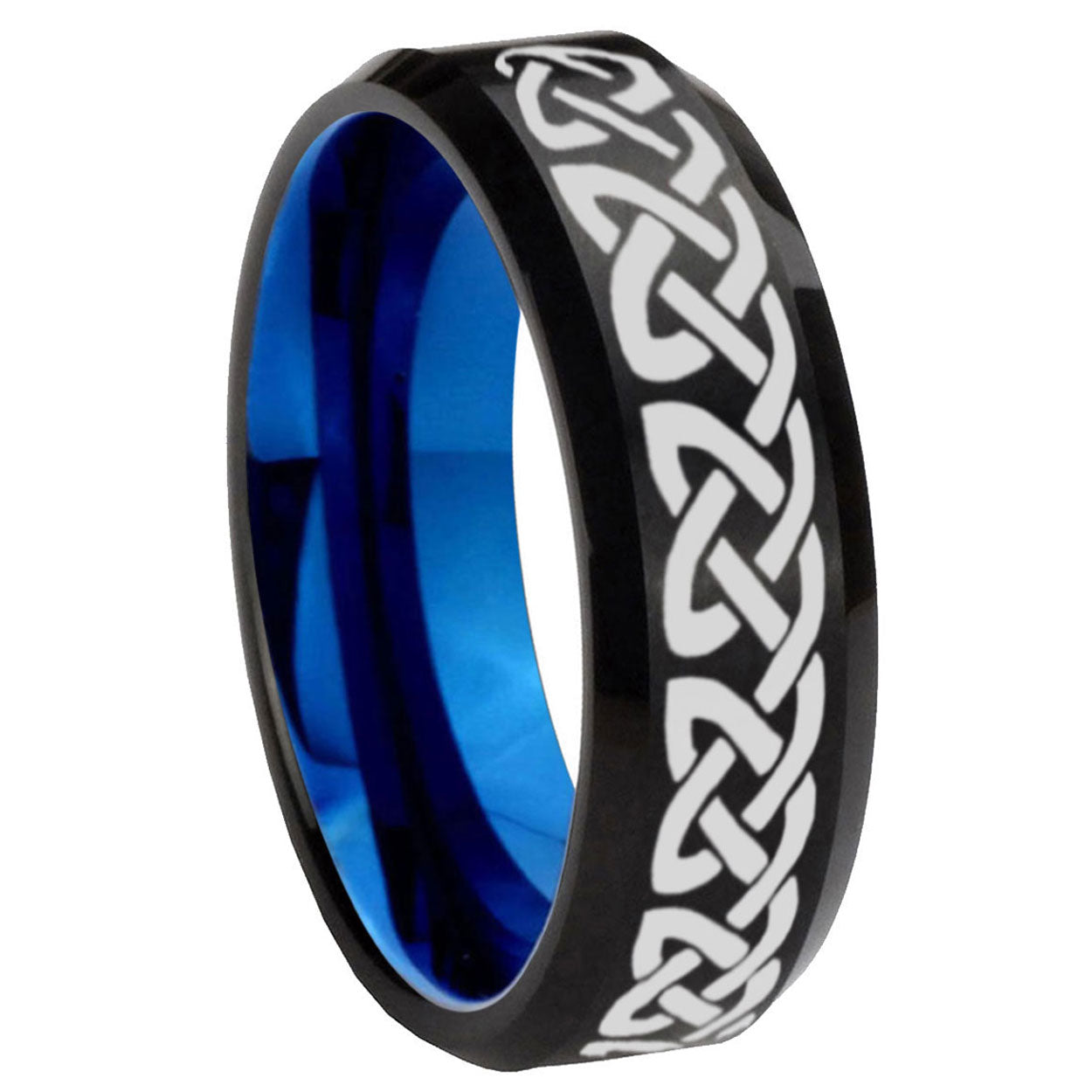 10mm Celtic Knot Love Bevel Tungsten Carbide Blue Wedding Ring
