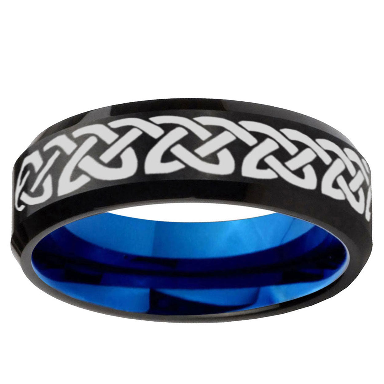 10mm Celtic Knot Love Bevel Tungsten Carbide Blue Wedding Ring