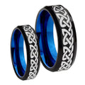 Celtic Knot Loves Bevel Blue Tungsten His Hers Ring Set