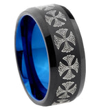 10mm-Medieval-Cross-Bevel-Tungsten-Carbide-Blue-Wedding-Ring