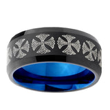 10mm-Medieval-Cross-Bevel-Tungsten-Carbide-Blue-Wedding-Ring