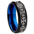 8mm Medieval Cross Two-Tone Beveled Black Blue Tungsten Promised Ring