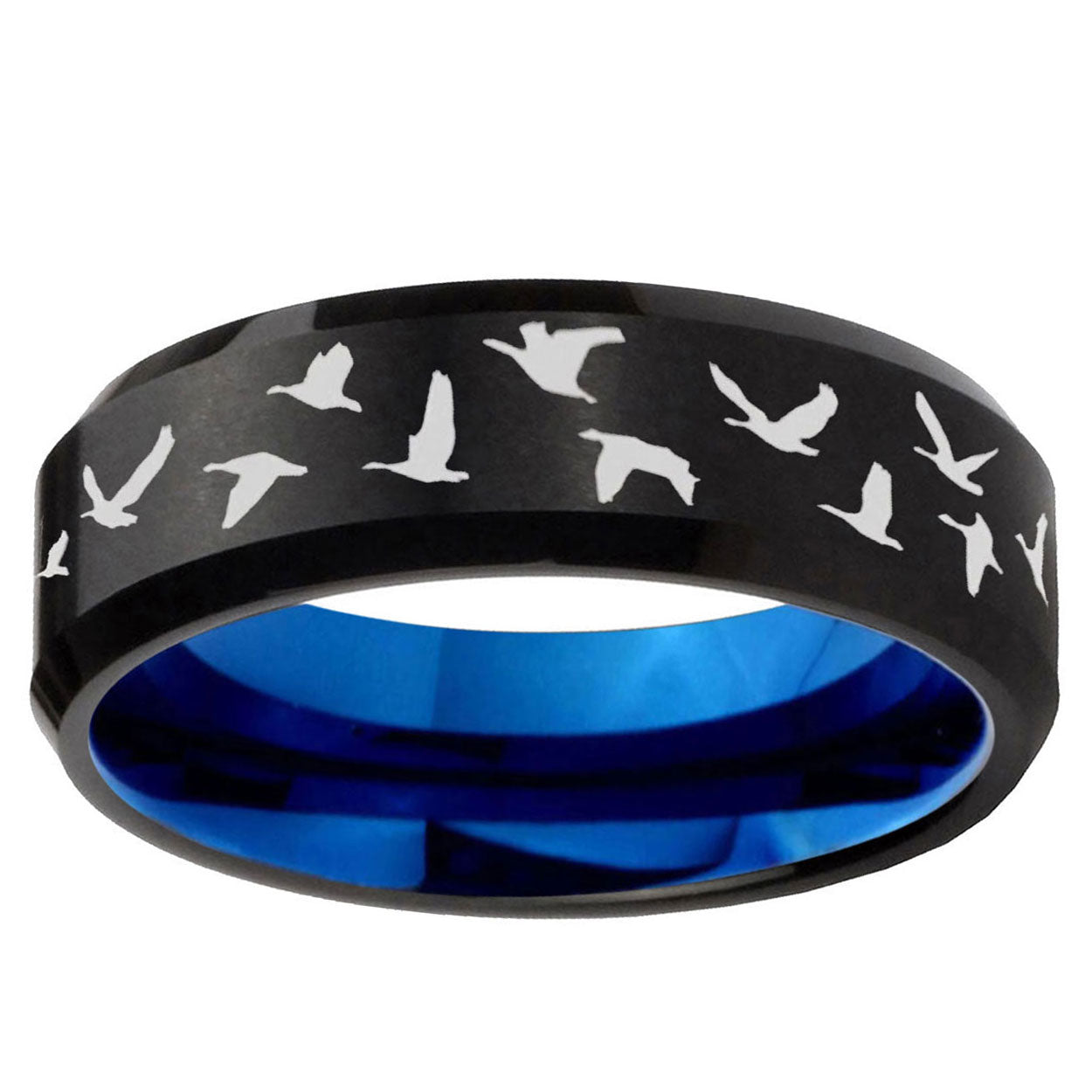 10mm Flying Geese Hunting Bevel Tungsten Carbide Blue Wedding Ring