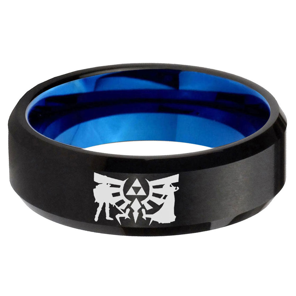 5mm Zelda Link Two-Tone Beveled Black Blue Tungsten Promised Ring