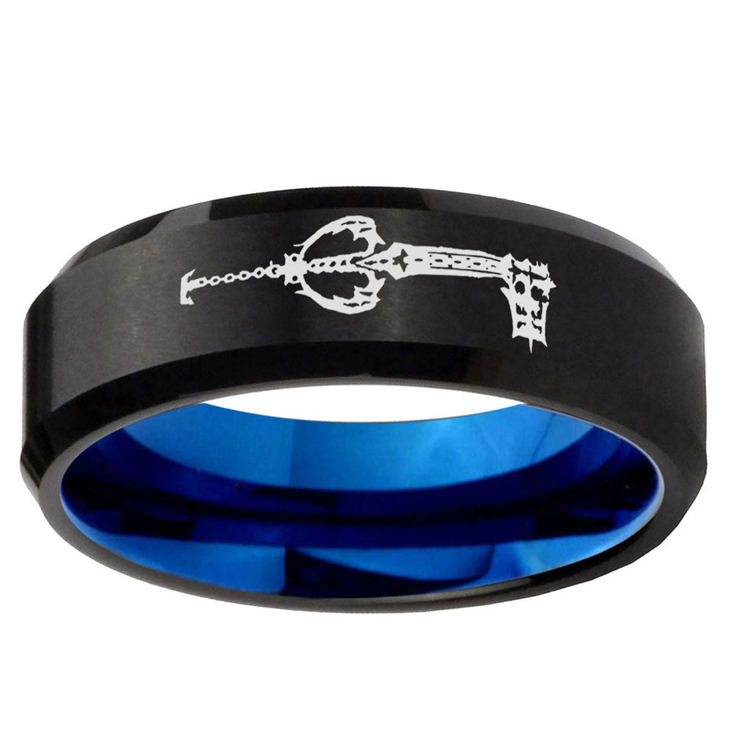 5mm kingdom heart keyblades Two-Tone Beveled Black Blue Tungsten Promised Ring