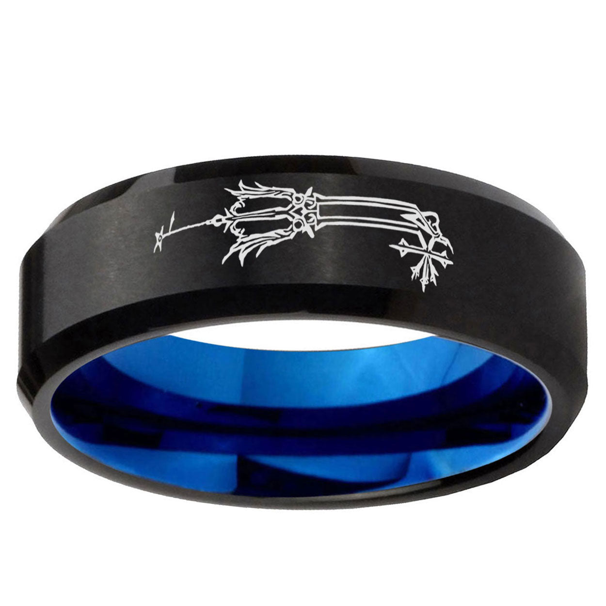 5mm Geekery Oathkeeper Kingdom Hearts Two-Tone Beveled Black Blue Tungsten Promised Ring