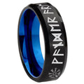 8mm Viking Two-Tone Beveled Black Blue Tungsten Promised Ring