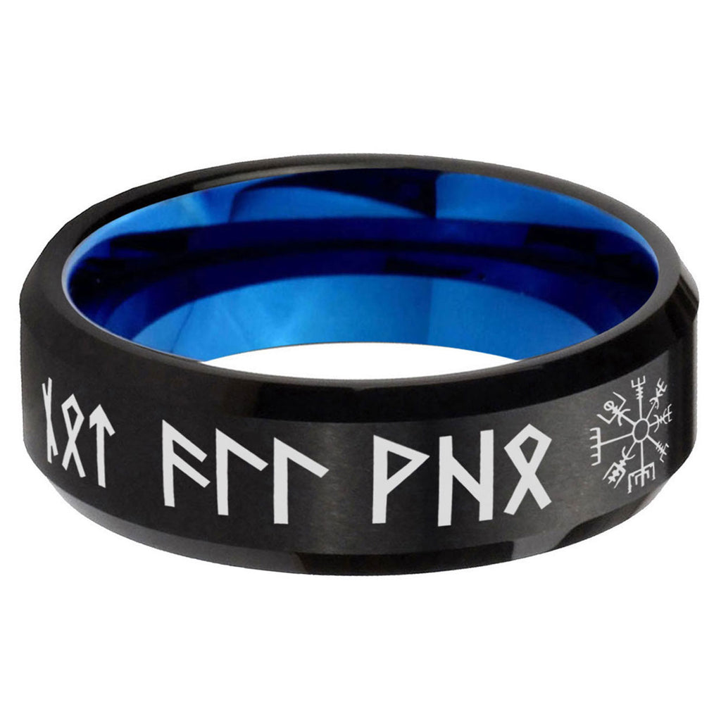 5mm Viking Two-Tone Beveled Black Blue Tungsten Promised Ring