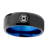 5, 8mm Green Lantern Beveled Edge Blue Black Engraved Ring