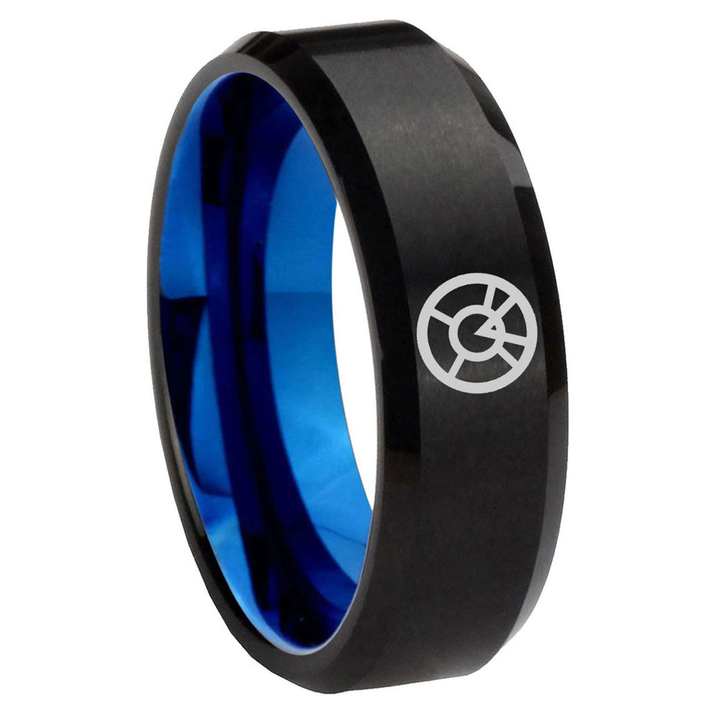 8mm Orange lantern Two-Tone Beveled Black Blue Tungsten Promised Ring