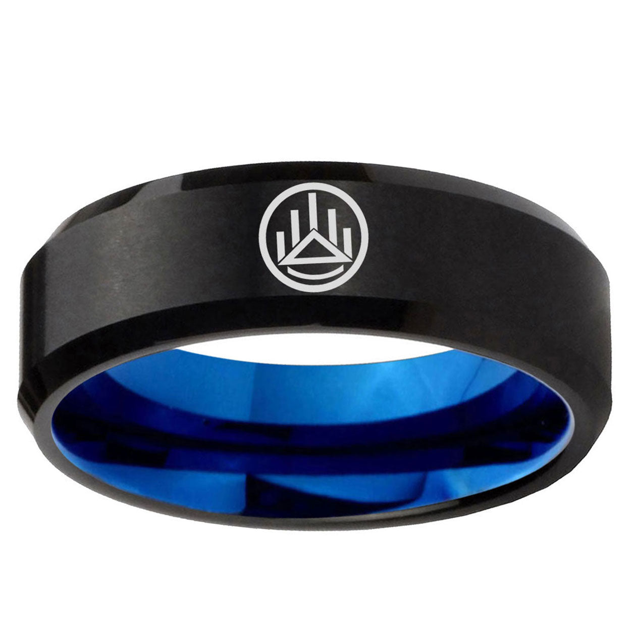 5mm Silver Lantern Two-Tone Beveled Black Blue Tungsten Promised Ring