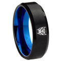 8mm Transformers Insignias Two-Tone Beveled Black Blue Tungsten Promised Ring