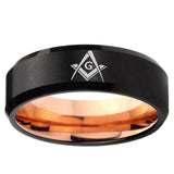 5mm Freemason Masonic Beveled Rose Gold and Black Tungsten Ring