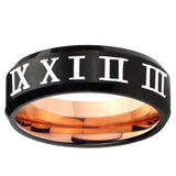 5mm Roman Numeral Beveled Edge Rose Gold and BlackTungsten Ring