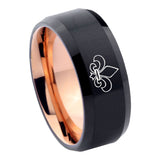 10mm-Fleur-De-Lis-Bevel-Tungsten-Rose-Gold-Mens-Wedding-Band
