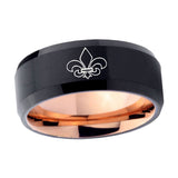 10mm-Fleur-De-Lis-Bevel-Tungsten-Rose-Gold-Mens-Wedding-Band