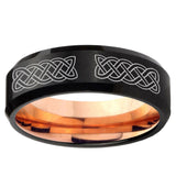 5mm Celtic Knot Beveled Rose Gold and Black Tungsten Ring