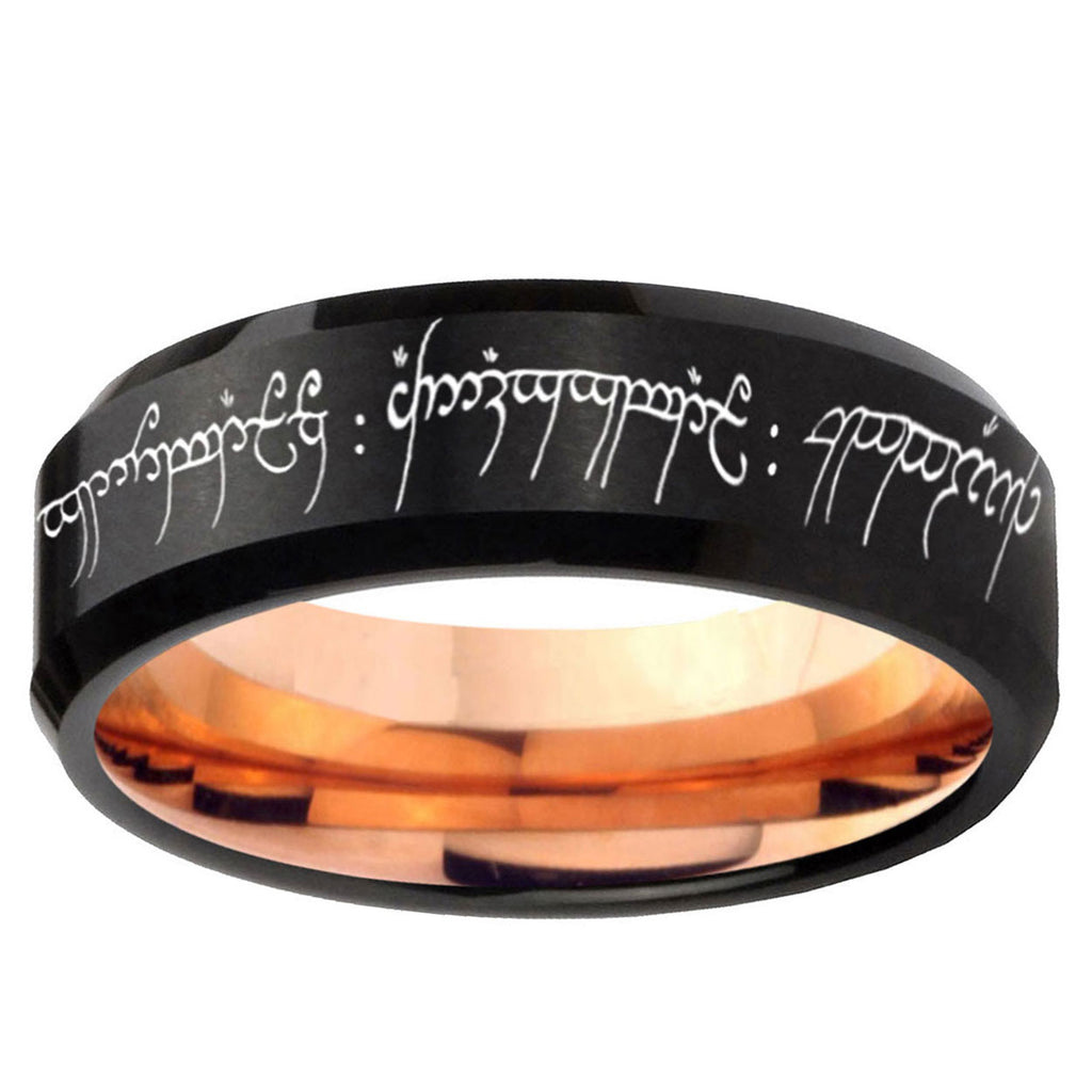 5mm Lord Of The Rings Two-Tone Beveled Black Rose Gold Tungsten Band