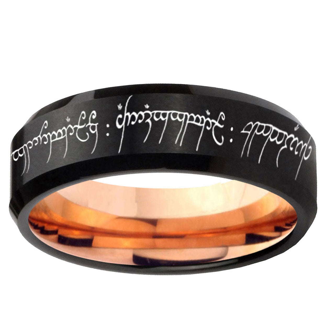 5mm Lord Of The Rings Two-Tone Beveled Black Rose Gold Tungsten Band