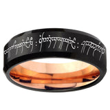5, 8mm Lord Of The Rings Beveled Edge Rose Gold Black Tungsten Mens Wedding Bands
