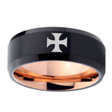 10mm-Maltese-Cross-Bevel-Tungsten-Rose-Gold-Mens-Wedding-Band