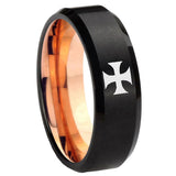10mm Maltese Cross Bevel Tungsten Rose Gold Mens Wedding Band