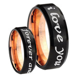 8mm I Love You Forever and ever Beveled Rose Gold and Black Tungsten Men Ring