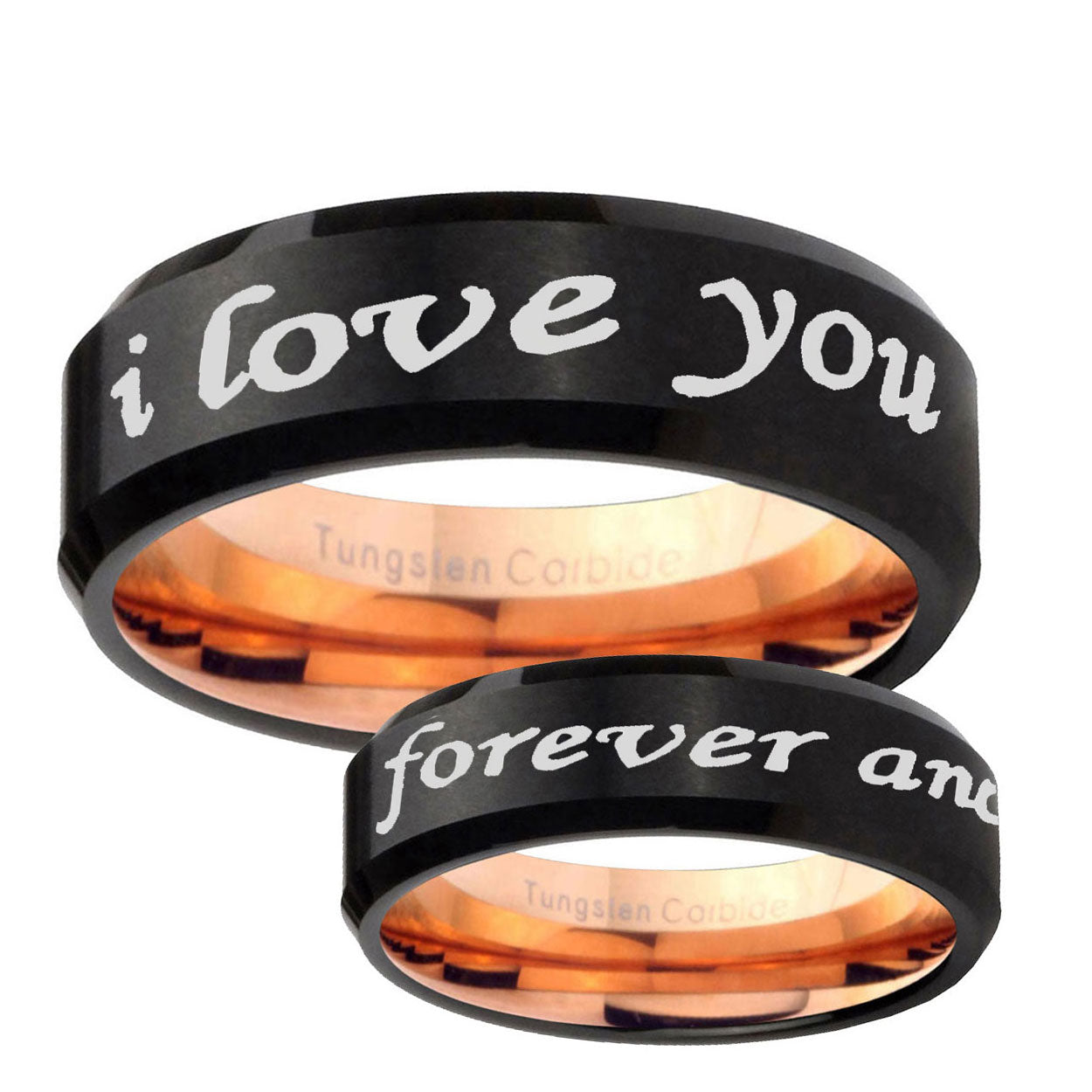 5mm I Love You Forever and ever Two-Tone Beveled Black Rose Gold Tungsten Band