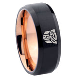 8mm Transformers Autobot Beveled Edge Rose Gold Black Man Bands Wedding