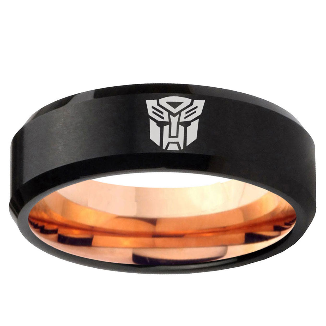 5mm Transformers Autobot Two-Tone Beveled Black Rose Gold Tungsten Band