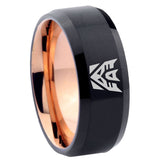 8mm Decepticon Transformers Beveled Edge Rose Gold Black Wedding Bands Men
