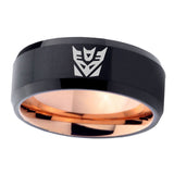 5, 8mm Decepticon Transformers Beveled Edge Rose Gold Black Wedding Bands Men