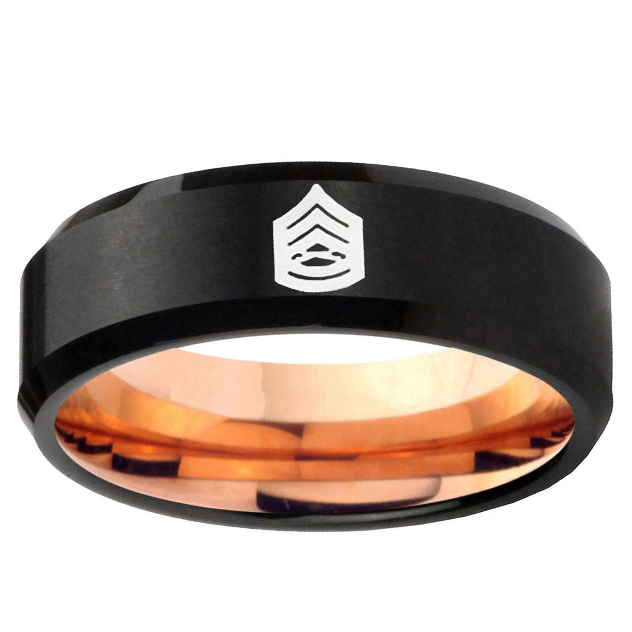 5mm Arami Sergeant Major Two-Tone Beveled Black Rose Gold Tungsten Band