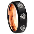 8mm Multiple CTR Two-Tone Beveled Black Rose Gold Tungsten Band