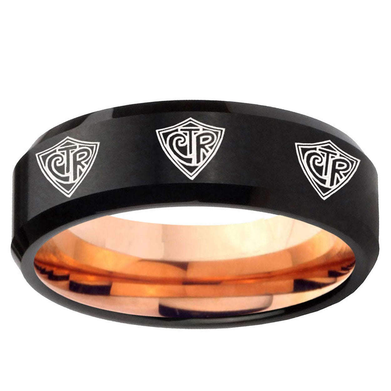 5mm Multiple CTR Two-Tone Beveled Black Rose Gold Tungsten Band