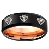5mm Multiple CTR Beveled Edge Rose Gold and Black Tungsten Ring