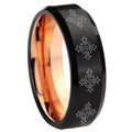 8mm Multiple Crosses Two-Tone Beveled Black Rose Gold Tungsten Band