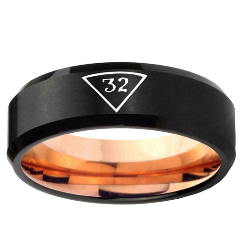 5mm 32 Masonic Triangle Two-Tone Beveled Black Rose Gold Tungsten Band