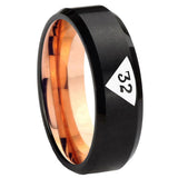 8mm Masonic 32 Triangle Design Freemason Beveled Edge Rose Gold and Black Tungsten Carbide Bands Ring