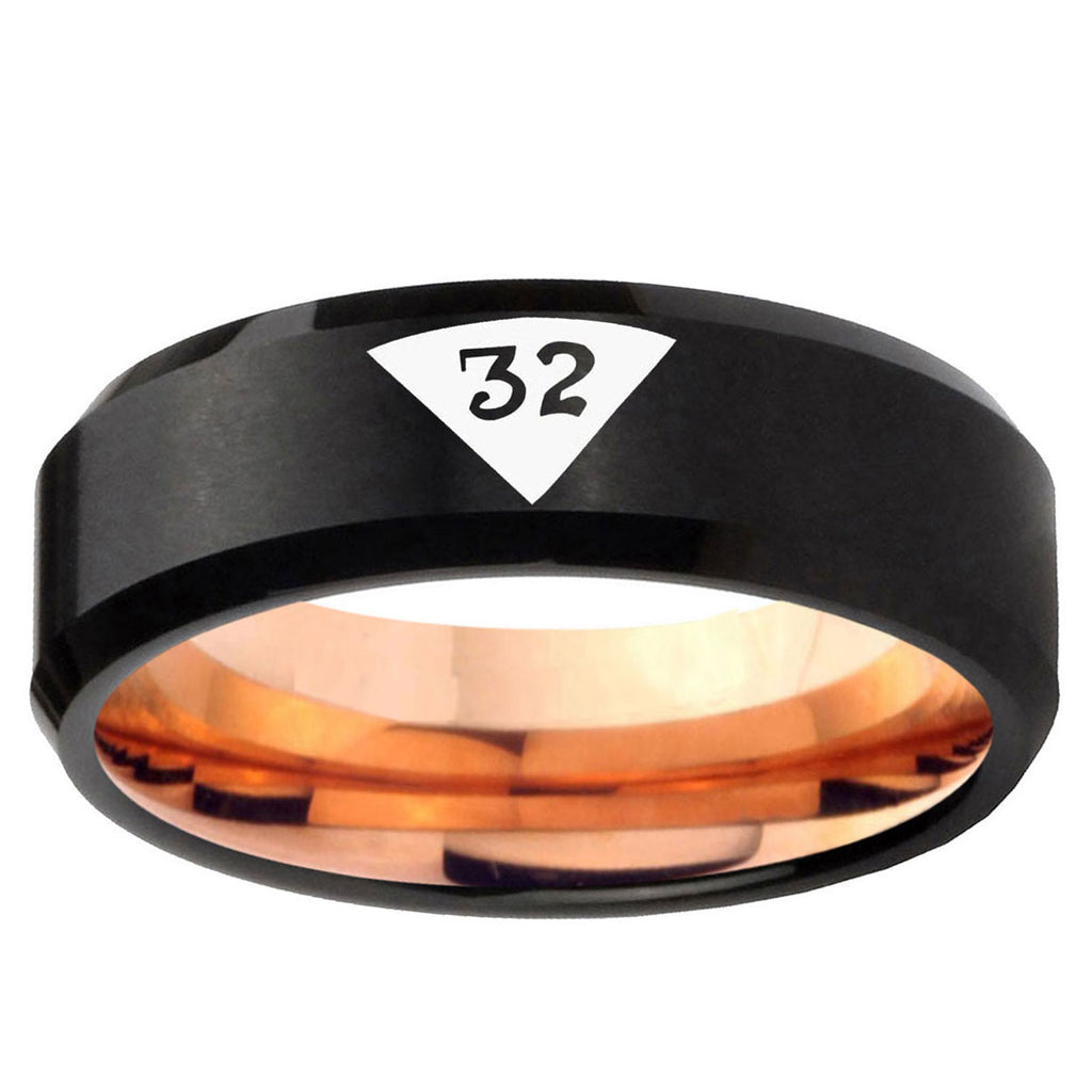5mm Masonic 32 Triangle Two-Tone Beveled Black Rose Gold Tungsten Band