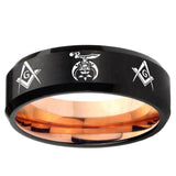 5mm Masonic Shriners Beveled Rose Gold and Black Tungsten Mens Promise Ring